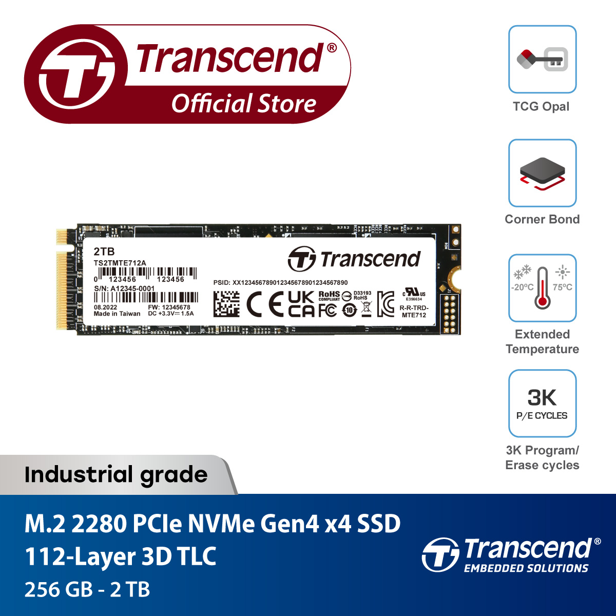 M.2 SSD PCIe Gen 4 x4 MTE712A : 512GB (Industrial Product) Transcend -รับประกัน 3 ปี มีใบกำกับภาษี ราคา 3,790 บาท*ส่งฟรี