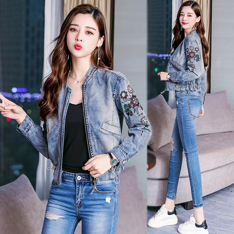 round neck denim jacket ladies