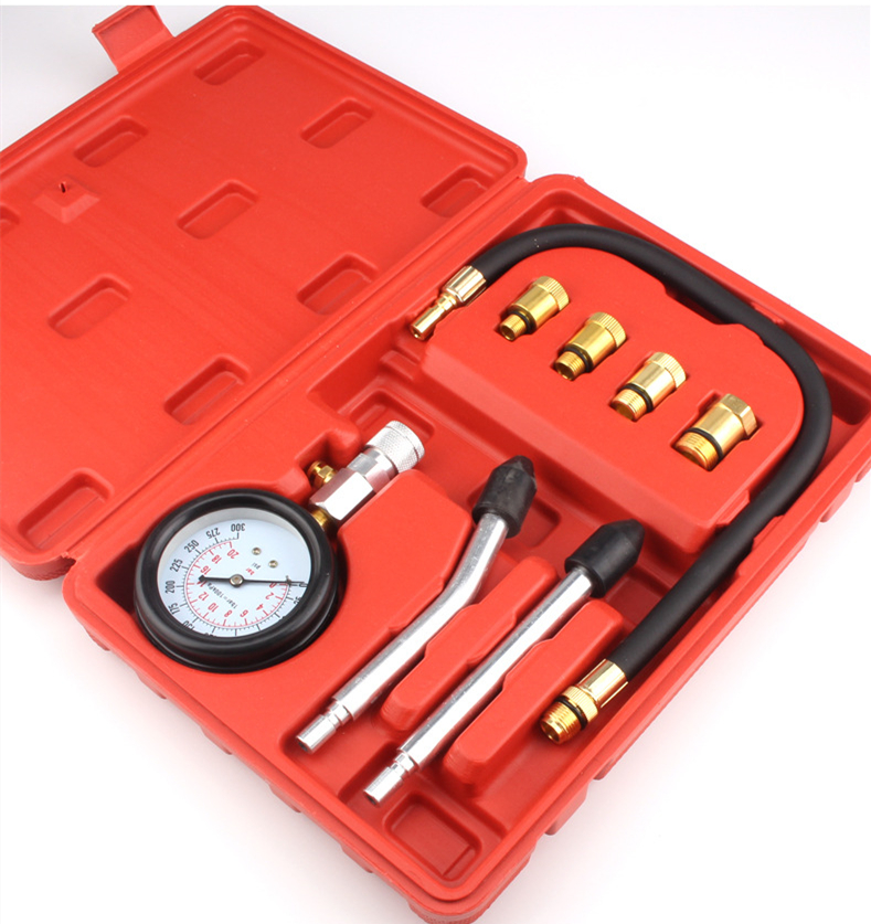 ชุดวัดกำลังอัด เบนซิน ชุดชุดทดสอบมาตรวัดความดันเครื่องยนต์เบนซิน Petrol Engine Pressure Gauge Tester Kit Set Compression Leakage Diagnostic compresso meter Tool For CAR Auto With Case