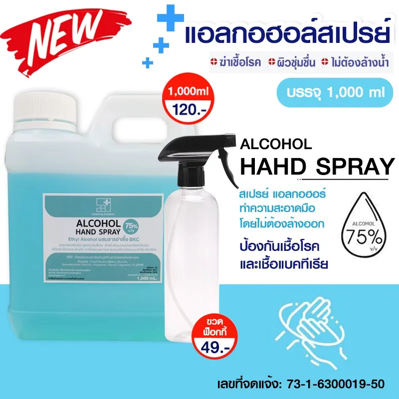 พร้อมส่ง สเปรย์แอลกอฮอล์ แอลกอฮอล์ 75℅ ALCOHOL HAHD SPRAY แอลกอฮอล์แบบน้ำ บรรจุ 1000ml ตัวฉีดฟล้อกกี้ สินค้ามีเลขจดแจ้ง ปลอดภัย 100%