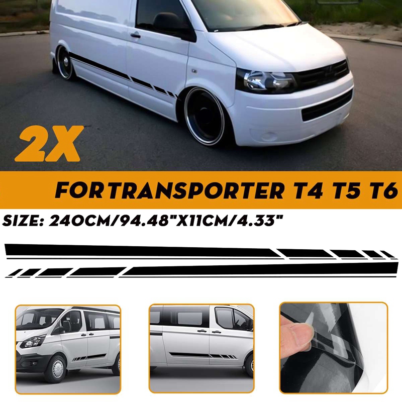 2Pcs Car-Styling Side Stripes Auto Body Side Strips Vinyl Decal Stickers for Transporter T4 T5 T6 Camper Van