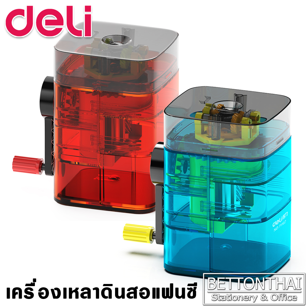 Pencil sharpener Semi Auto เครื่องเหลาดินสอกึ่งอัตโนมัติแบบใส เหมาะสำหรับเด็ก ยี่ห้อ Deli 71162 กบ เครื่องเหลาดินสอ อุปกรณ์การเรียน เครื่องเขียน school