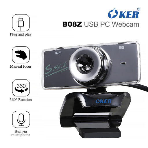 Oker กล้อง USB PC WEBCAM B08Z ใช้เรียนออนไลน์ได้ เล่นเกมส์ได้ รองรับ (OS Windows XP/7/8/10 , MAC 10.4.8 หรือสูงกว่า )