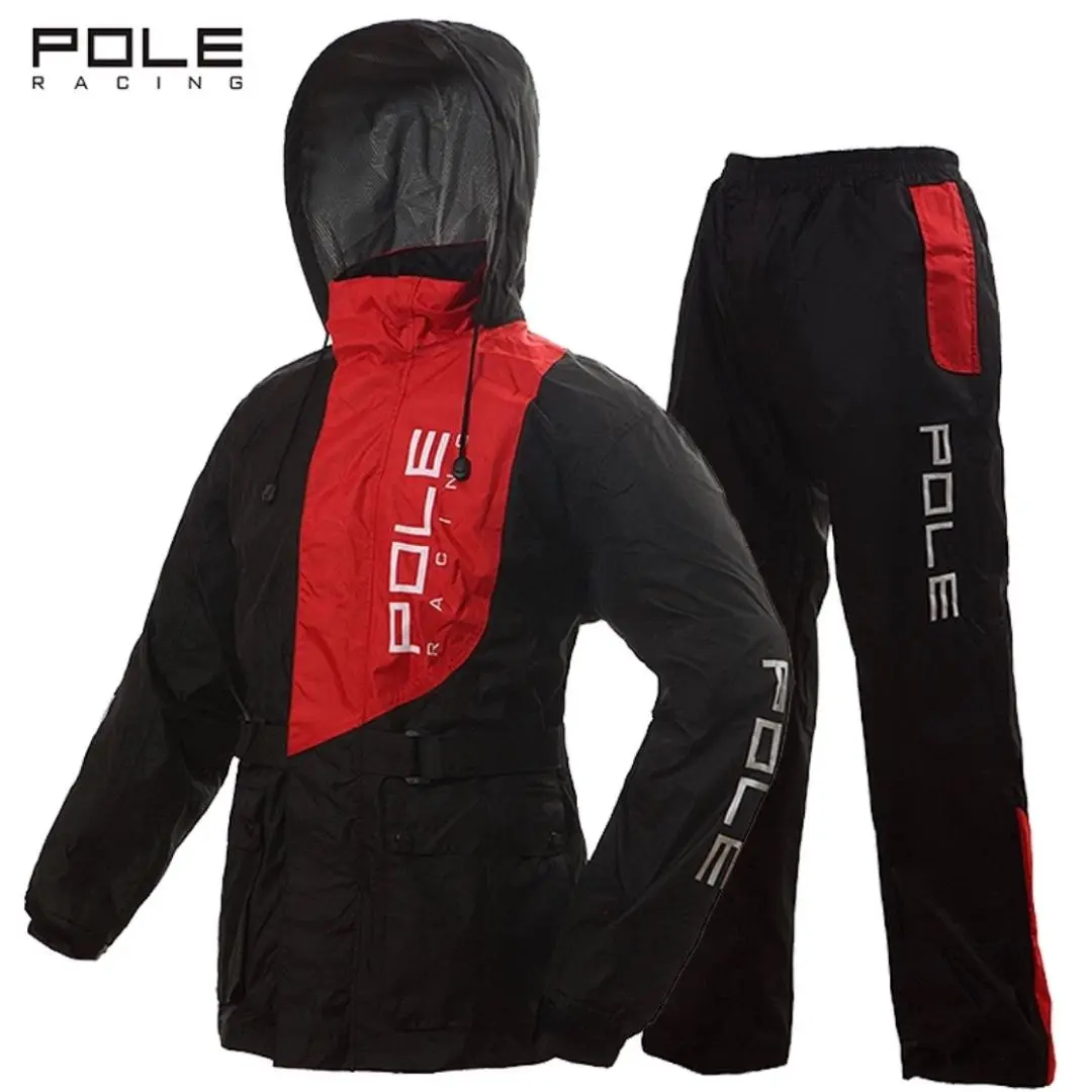 เสื้อกันฝน pole racing สีเขียว สวมทับเสื้อการ์ดได้เลยผ้าอย่างดีกันฝนได้100% พร้อมถุงพับเก็บ