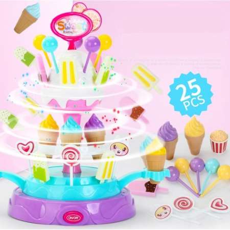 ร้านขายไอศครีม หมุนได้ มีเสียงดนตรี มีไฟ พร้อมอุปกรณ์ครบชุด 668-54