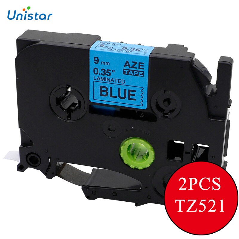 2 PCS Compatible Label Tape For Brother P Touch Printer 9mm Black On Blue Tze521 Tz521 Tze-521 Tz-521 Label Ribbons