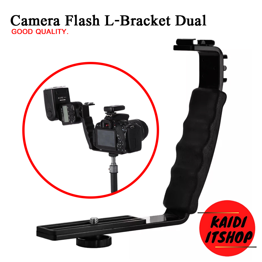 Camera Flash สามารถต่อกล้องเพิ่ม 1 ตัว ต่อเพิ่มแฟลช 2 ตัว L-Bracket Dual Hot Shoes Mount Adapter Mount DV Microphone