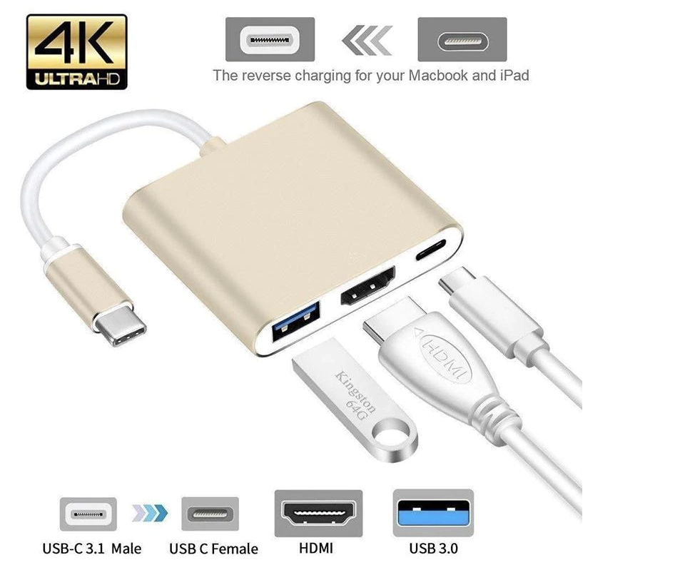 Usb C HDMIประเภทC Hdmi Mac 3.1 Converter Adapter Typec To Hdmi HDMI/USB 3.0/Type-CอลูมิเนียมสำหรับApple Macbookอะแดปเตอร์