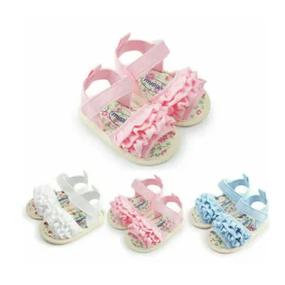 2020 Cute Newborn Baby Girl Sandles Ruffles Flower Shoes Summer Holiday Canvas Shoes Infant Baby Girl Flat Shoes 0-18Months