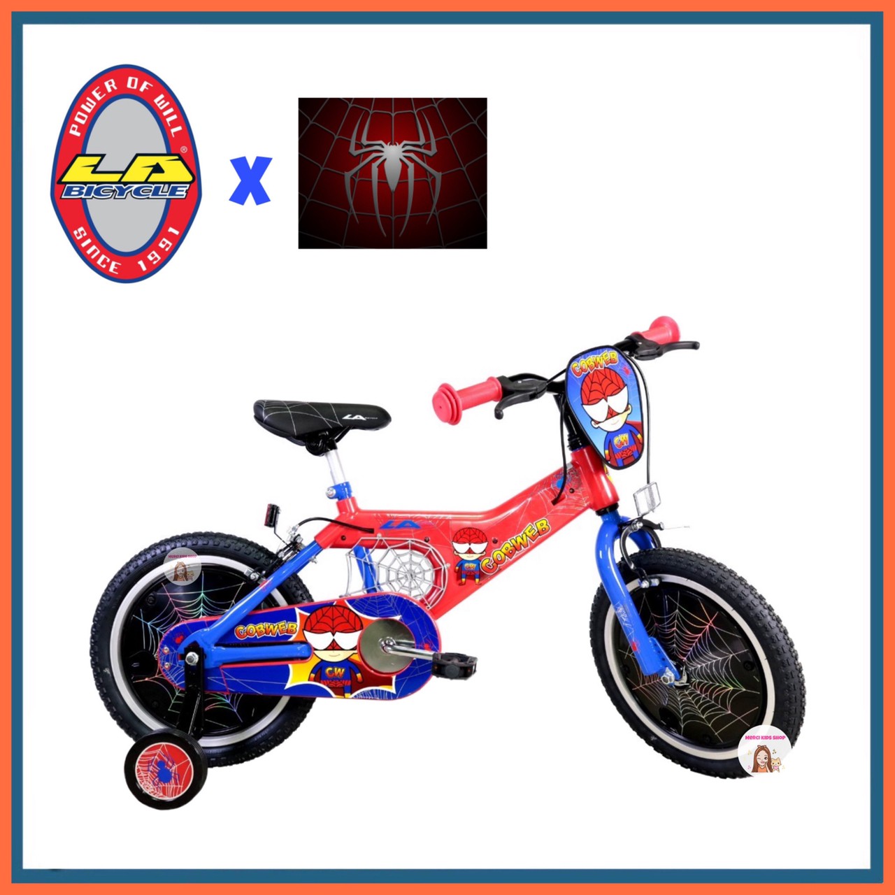 จักรยานเด็ก 16นิ้ว แมงมุม สไปเดอร์แมน(Spiderman) จักรยานแมงมุม LA BICYCLE สำหรับเด็ก 5 ขวบ