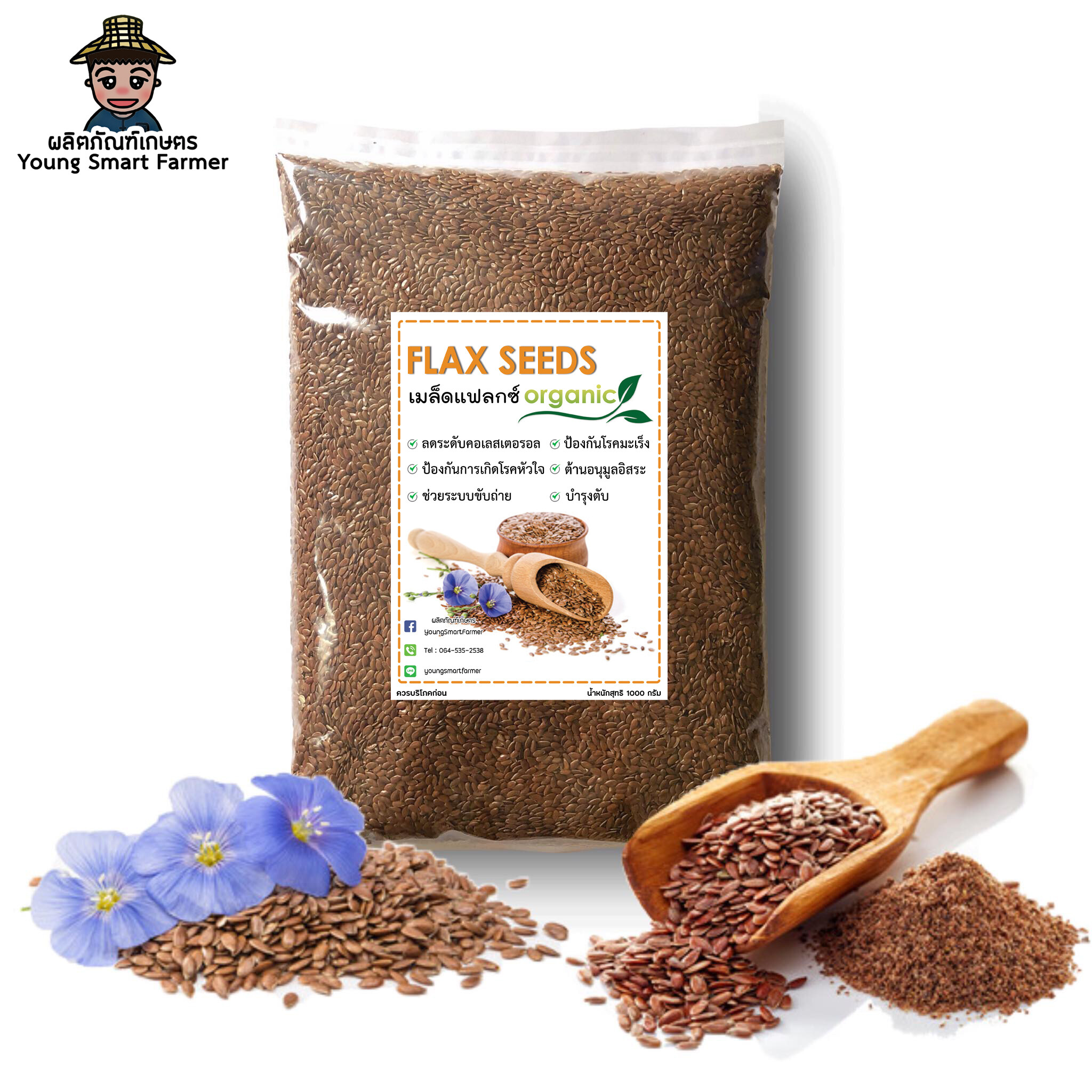 Brown FlaxSeeds เมล็ดแฟลกซ์ สีน้ำตาล ออร์แกนิค 1 Kg.