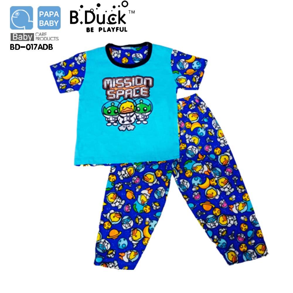 B.Duck ชุดนอนคอกลมลายเป็ดอวกาศ เสื้อแขนสั้น กางเกงขายาว รุ่น BD017สำหรับน้อง 2 -10 ขวบ