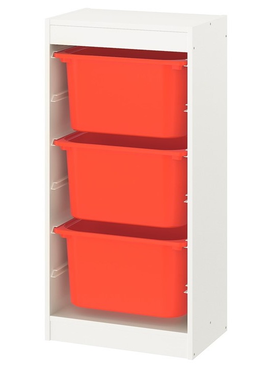 TROFAST Storage combination with boxes, white/orange 46x30x95 cm (ทรูฟัสท์ กล่องลิ้นชักเก็บของ, ขาว/สีส้ม 46x30x95 ซม.)