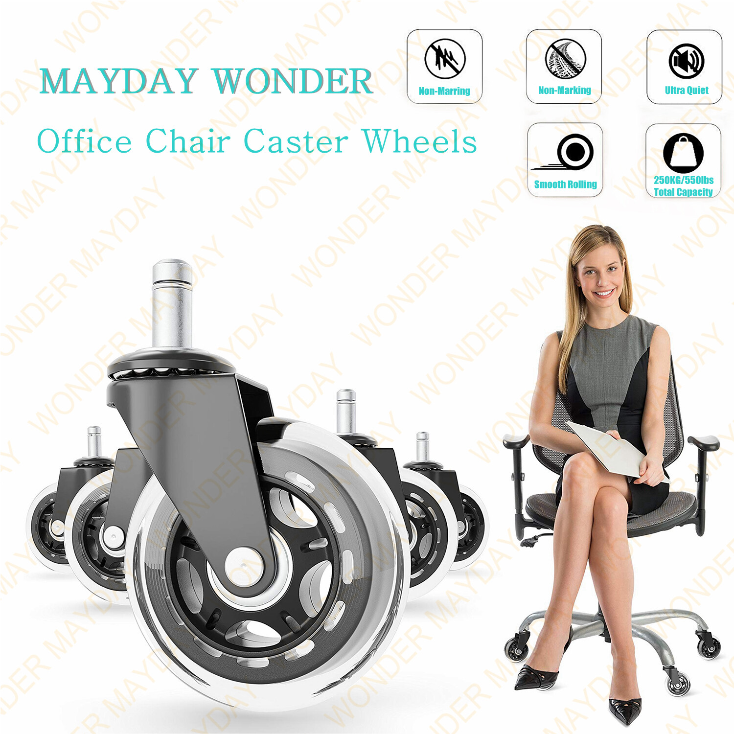MAYDAY อะไหล่ล้อเก้าอี้สำนักงาน ล้อเก้าอี้สำนักงาน ล้อเก้าอี้ ล้อ อะไหล่ล้อเก้าอี้ แบบหล่อเป็นชิ้นเดียว ไม่มีรอยต่อ หมุนรอบ 360องศา พร้อมจัดส่ง Office Chair Caster Polyurethane Wheels 5 pcs [In Stock/Fast Shipping ]