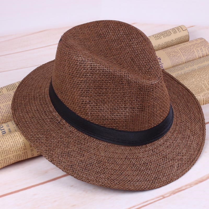 Men Straw Panama Hat Handmade Cowboy Cap Summer Beach Travel Sunhat LXH ...