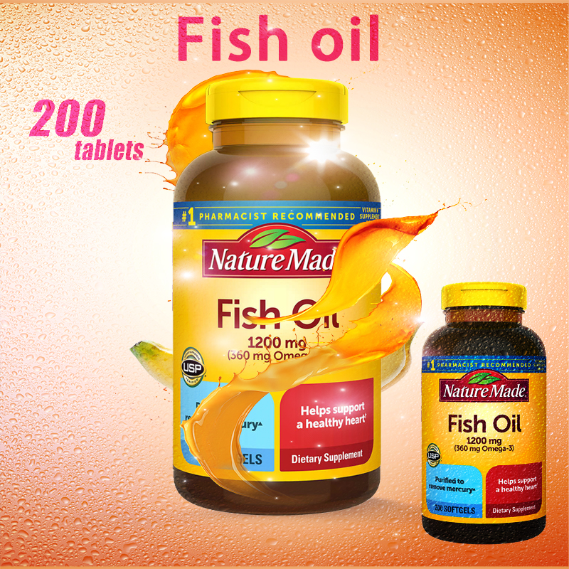 Nature Made Fish Oil  EXP.10/23 200 Softgels 1200 mg (360 mg OMEGA-3)น้ำมันปลา 1200 มิลลิกรัม 200 เม็ด