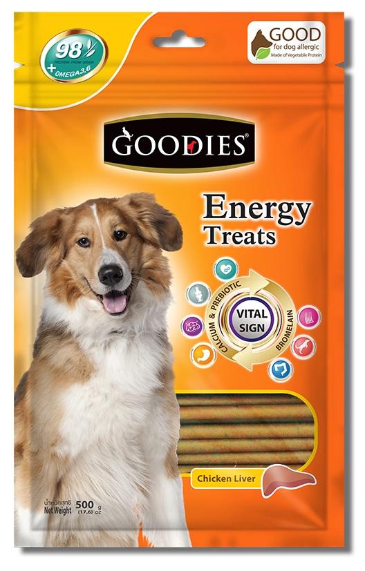 Goodies Energytreat Pocky กู้ดดี้ อีเนอร์จี้ทรี๊ต แบบแท่งกลม กลิ่นตับ ขนาด 500 กรัม เหมาะสำหรับสุนัขที่แพ้เนื้อสัตว์