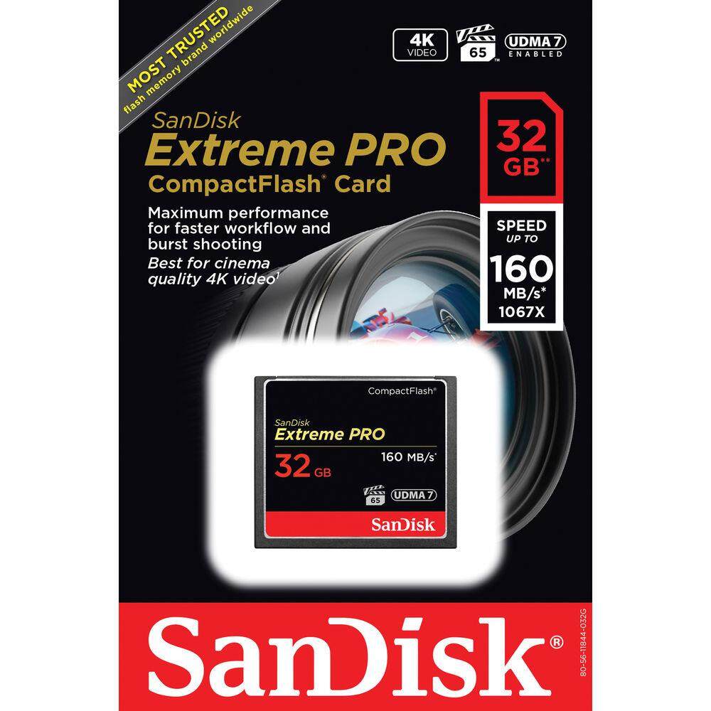 เมมโมรี่การ์ด SanDisk Compact Flash Extreme Pro CF Card 32 GB 1067x 160MB/s 4K (รับประกันตลอดอายุการใช้งาน)