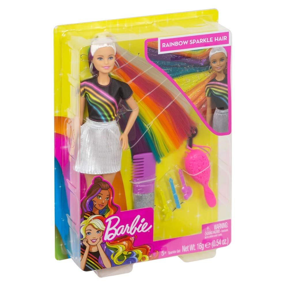 ToysRus ตุ๊กตาบาร์บี้ Barbie Rainbow Sparkle Hair Doll with Hair Styling Accessories (89230)