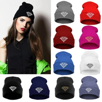 Embroidery Diamond Beanies For Women Creative Skullies Warm Knitted Hat Streetwear Winter Hats Kpop Hat Ski Bonnets For Women