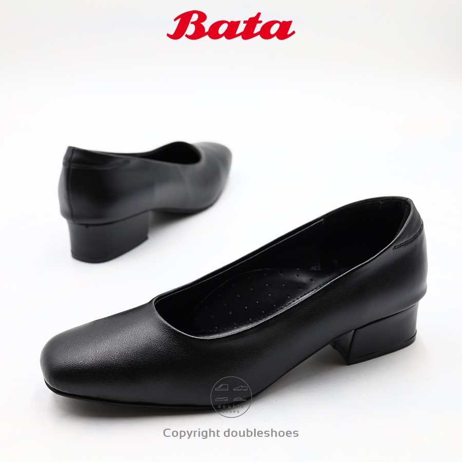 Bata รองเท้าคัทชู รองเท้ารับปริญญา หัวตัด สูง 1.5 นิ้ว ส้นหนา สีดำ (651-6972) ไซส์ 36-41 (3-8)