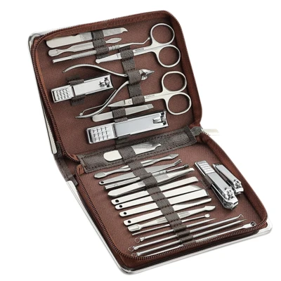 26In1 Stainless Steel Manicure Set Pedicure Kit Scissor Tweezer Ear Pick Nail Clipper Face Care Tool