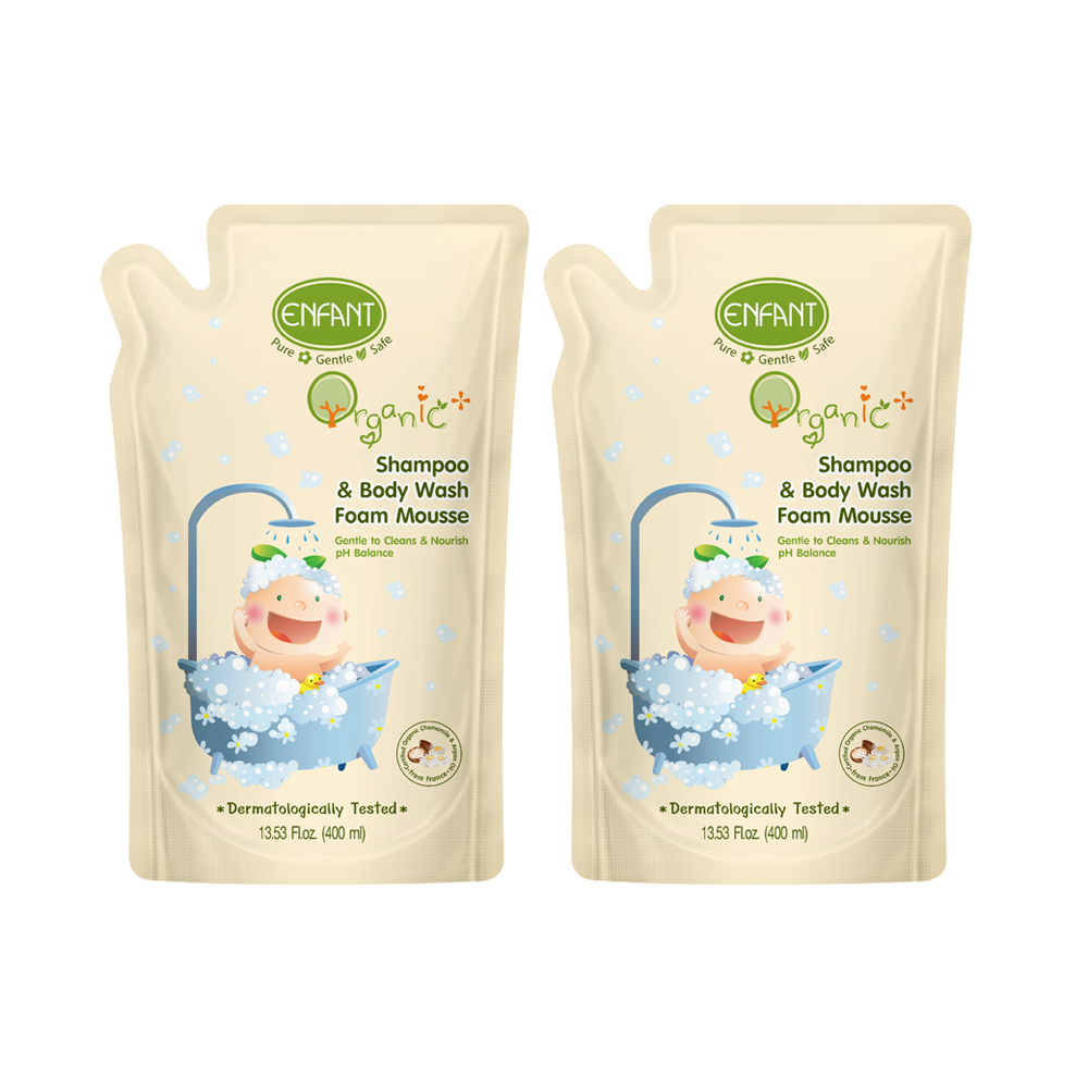1 ถุง แถม 1 ถุง Enfant Organic Plus Shampoo & Body Wash Foam Mousse Refill