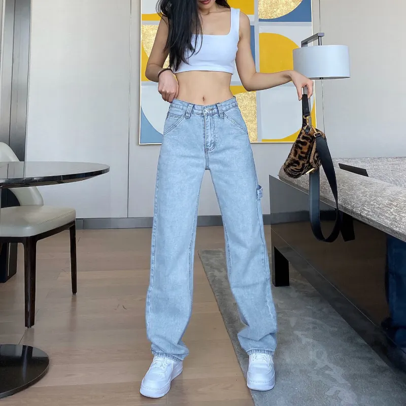 ภาพสินค้าGirls jeanswaist jeans female straight old pants 2021 new Hong Kong taste ตาข่ายสีแดงกางเกงยีนส์เอวสูงหญิงกางเกงเก่าตรง ใหม่ฮ่องกงรสชาติผ้าม่านกว้างกางเกงขา จากร้าน wardrobe บน Lazada ภาพที่ 2