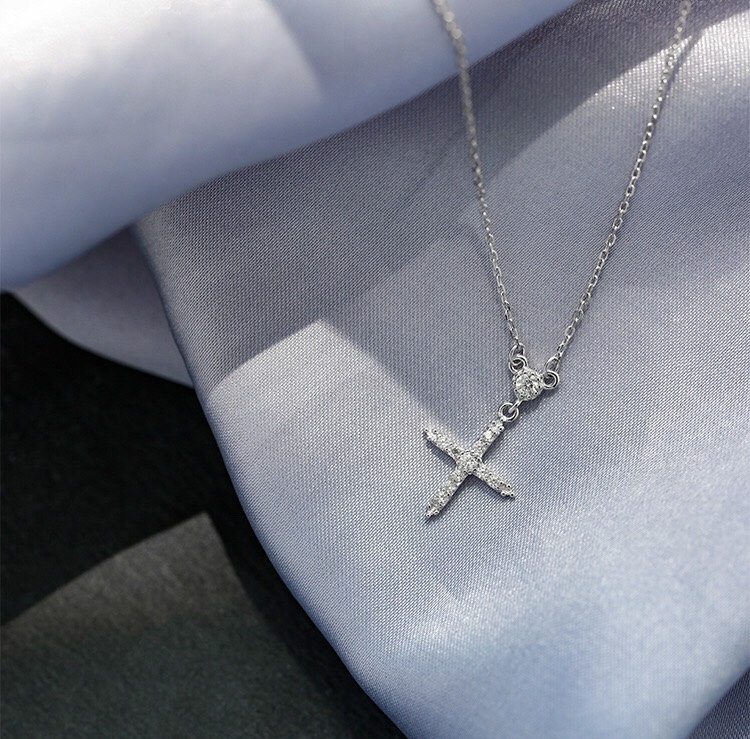 littlegirl gifts-Cross necklace silver 925 สร้อยคอจี้กางเขนประดับเพชร