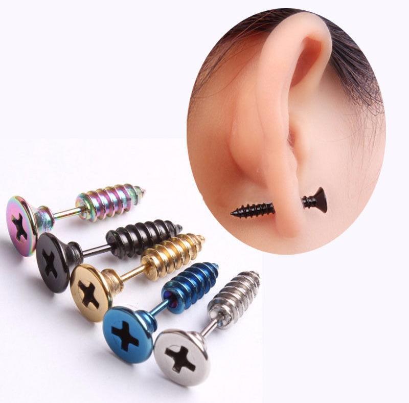 ต่างหู ตุ้มหู จิว ต่างหูผู้ชาย Men & Women Unisex Stainless Steel Whole Screw Stud Earring Punk Top Quality Boucle D'oreille Earrings - 1 ข้าง