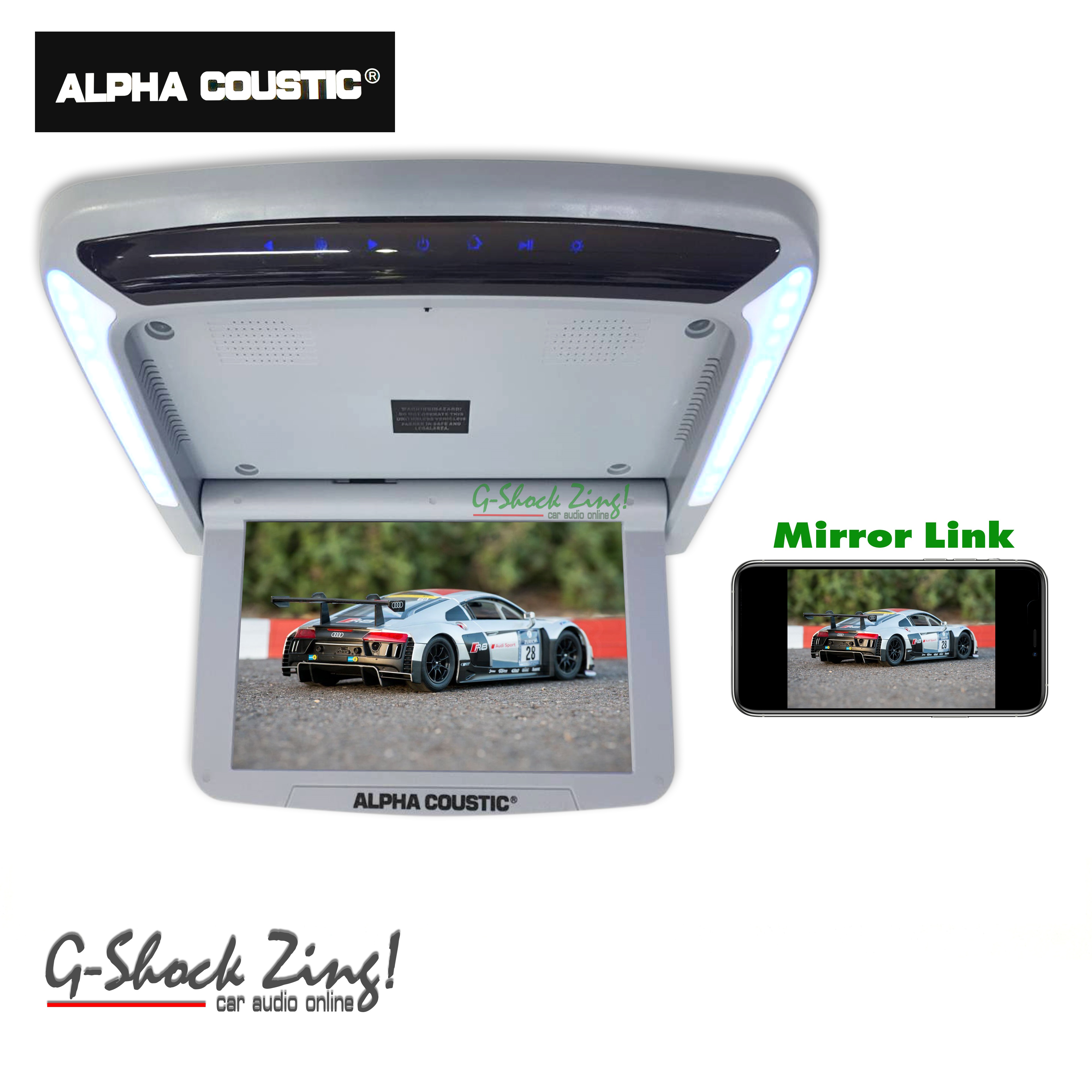 จอติดรถยนต์ จอเพดาน หลังคา/จอ 10.1นิ้ว LED 1280X800/Mirror link(ไร้สาย) /จอเปิดอัตโนมัต/AV IN/USB/HDMI (GRAY)