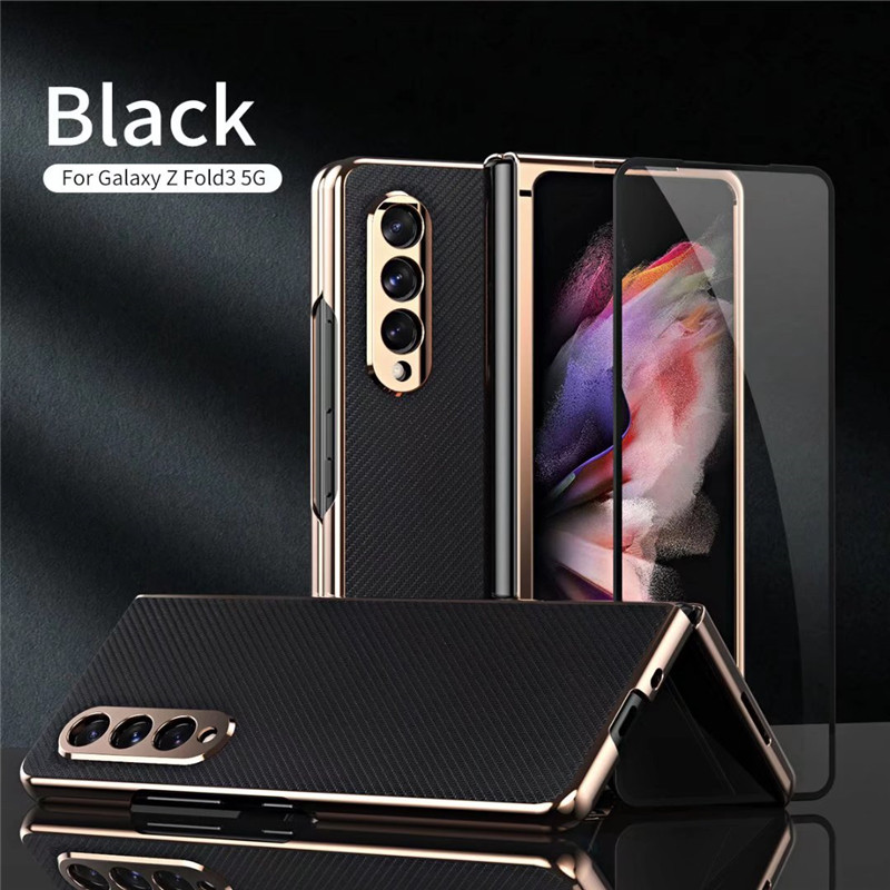 Front Glass & Leather Case for Samsung Galaxy Z Fold3 Fold 3 5G Phone