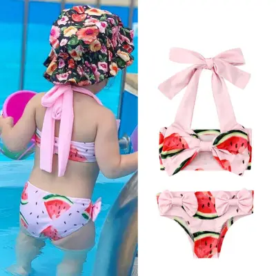 Mary's Toddler Baby Girl Bikinis Set Summer Watermelon Bow Swimsuit Cute Swimwear Bathing Suit Beachwear 1-6 Years