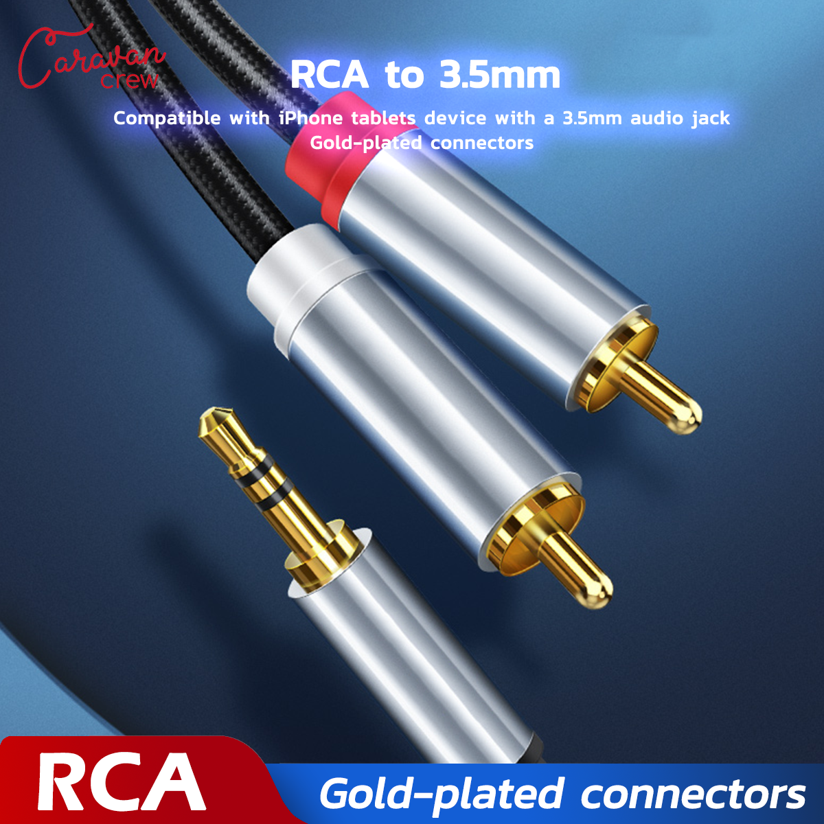 Caravan Crew RCA to 3.5mm สายลำโพง 3.5mm Jack Male to 2 RCA Cotton Braided Aux Cable for Home Theater Speaker