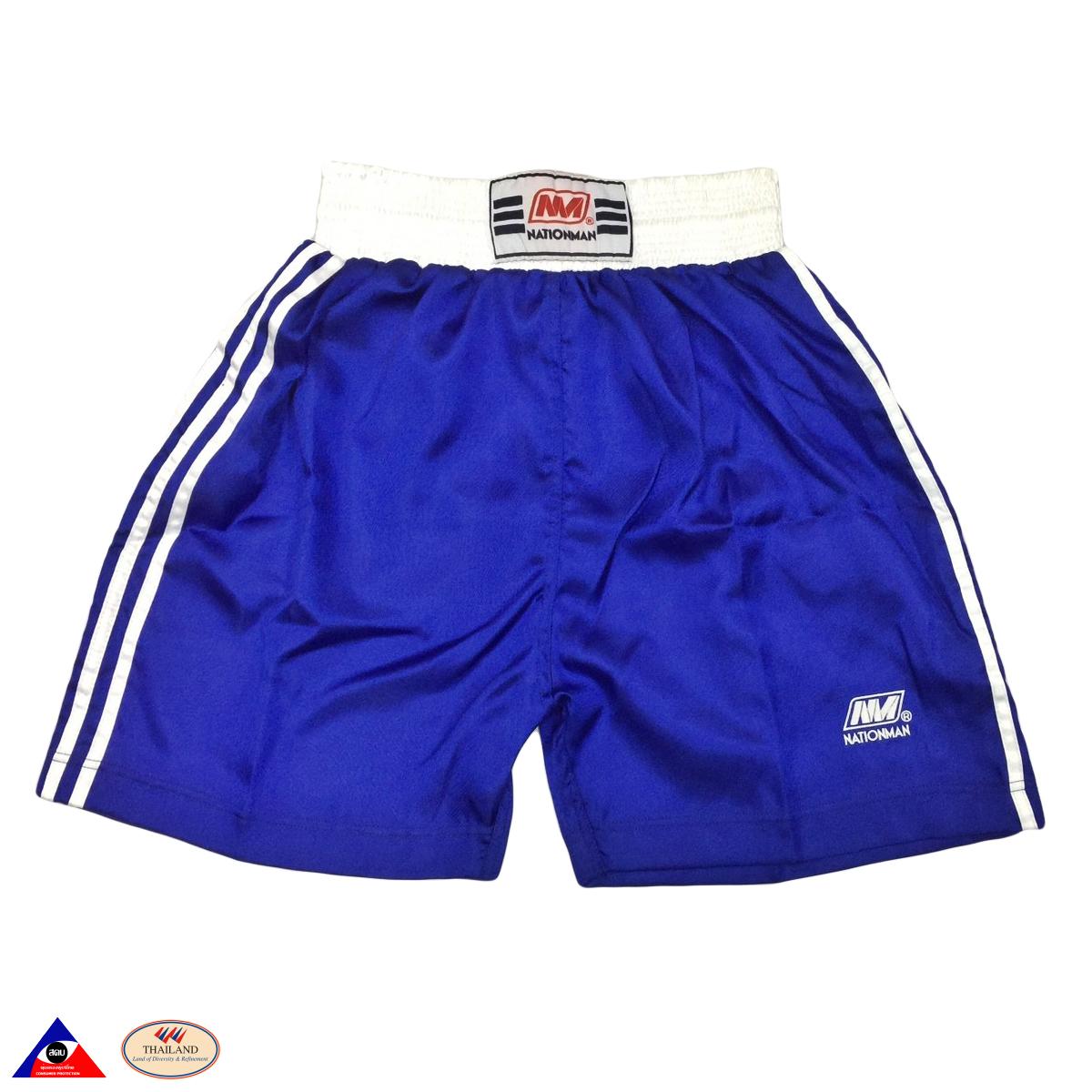 NATIONMAN Muay Thai Kick Boxing MMA Shorts Trunks Satin Blue S-3L