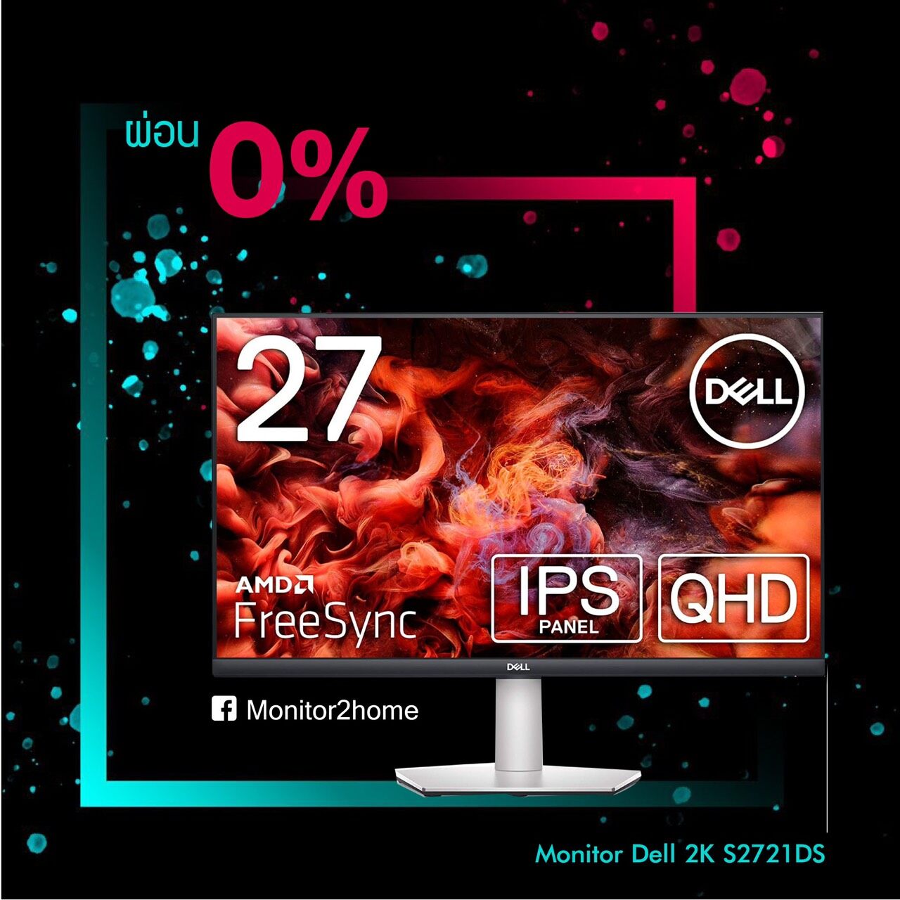 [ผ่อน0%] Dell S2721DS 27 Inch 1440p 2K QHD, IPS Ultra-Thin Bezel Monitor, AMD FreeSync, HDMI, DisplayPort, Built in Speakers, VESA
