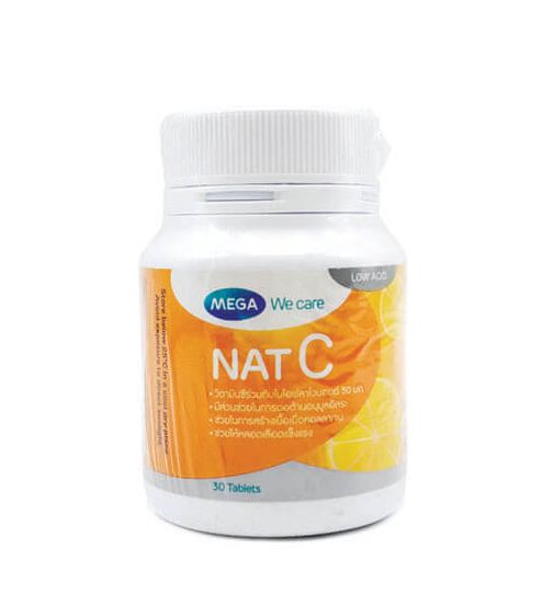 MEGA NAT C แนทซี วิตามินซี 1000 มิลลิกรัม Vitamin C 1 เม็ดประกอบด้วย วิตามินซี 1000 มก. 1 ขวด บรรจุ 30 เม็ด