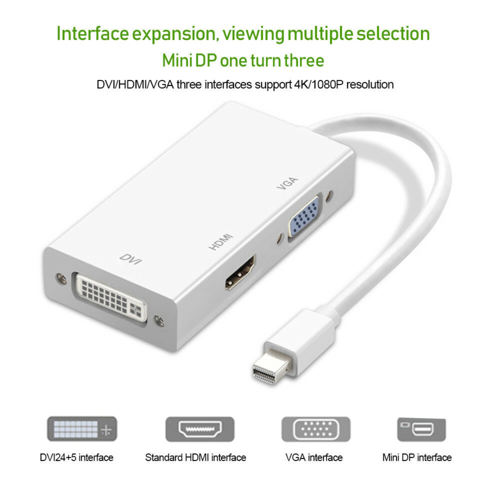 Moonar 3 in 1 Mini DP Displayport Thunderbolt to HDMI DVI VGA Adapter Mini Display Port for MacBook