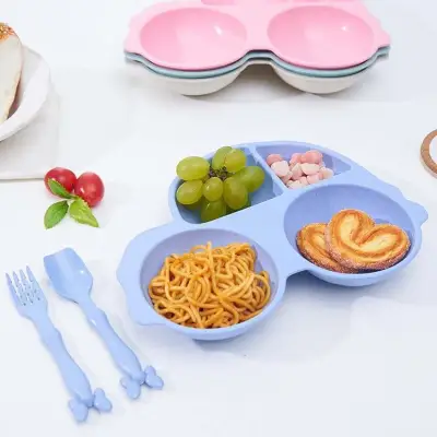 3PCS/set Baby Cartoon Car Style Feeding Bowl Tray Set Infant Kids Feeding Tableware Dishes Service Plate with Spoon Fork