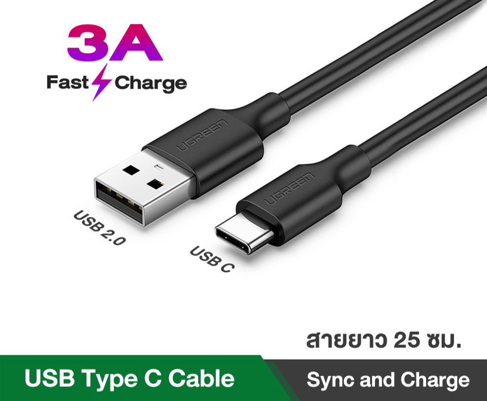 (ส่งจากไทย) UGREEN สายชาร์จ Type C USB C 3A Fast Charge & Data Cable for โทรศัพท์มือถือ