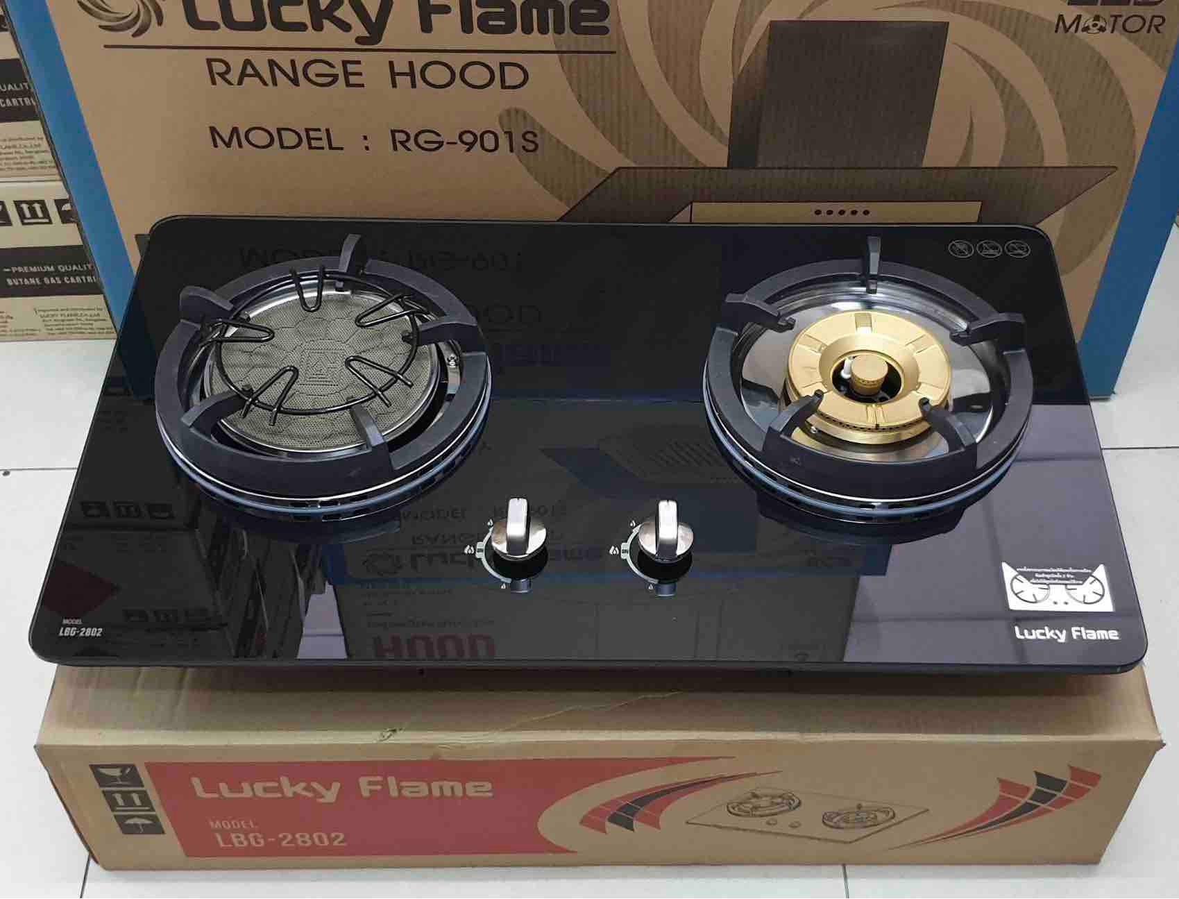 ?? ส่งด่วน Kerry ฟรี ?? LUCKY FLAME เตาฝังแก๊ส 2 หัวเตาผสม หน้ากระจกนิรภัย รุ่น LBG-2802