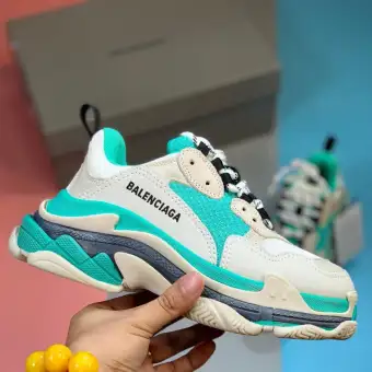 green and blue sneakers