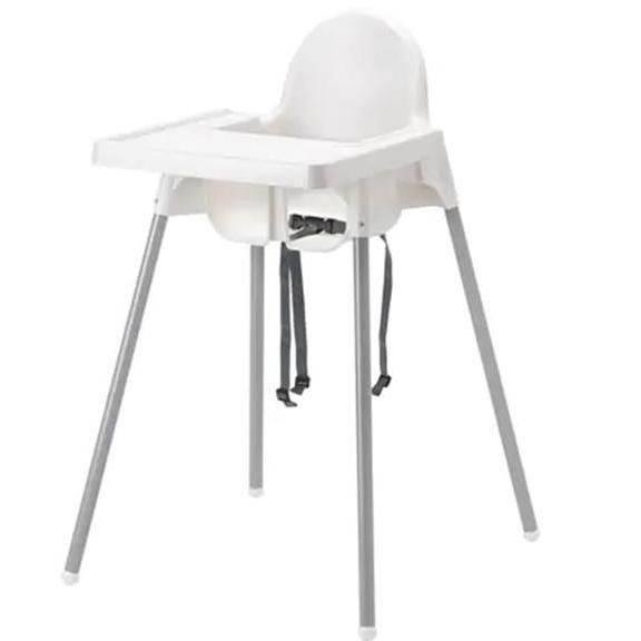 ANTILOP Highchair with tray, silver-colour white, silver-colour (อันติลูป เก้าอี้สูงพร้อมถาดวางอาหาร, สีเงิน ขาว, สีเงิน)