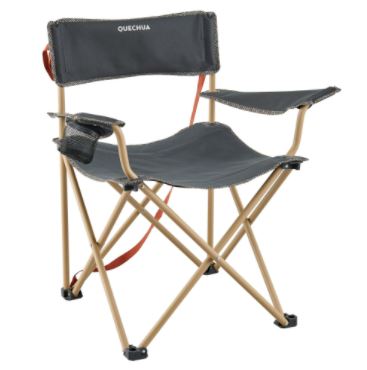 QUECHUA เก้าอี้พับได้ เก้าอี้พกพา ขนาดใหญ่ สำหรับการตั้งแคมป์ (มีที่วางแขน ที่วางแก้วน้ำหรือขวดน้ำ) Camping chair