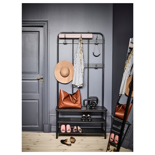 Clothes hanger / Coat rack with shoe storage bench,  H. 193 cm - Steel - Black