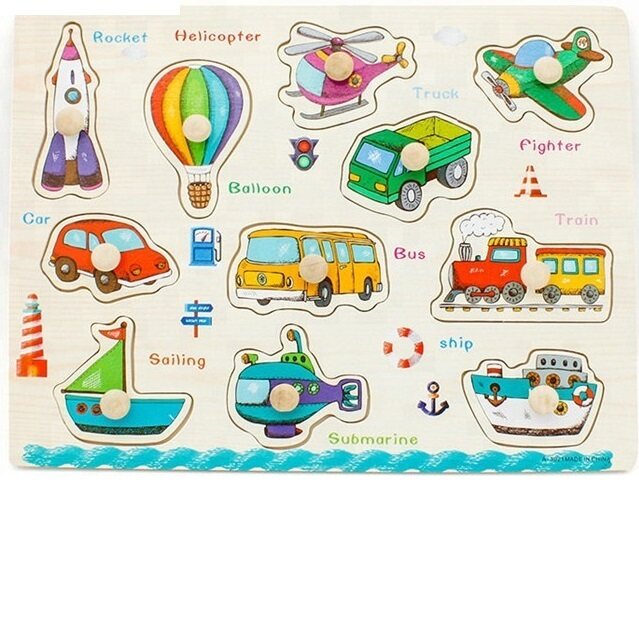 จิ๊กซอร์ไม้บอร์ดเด็กของเล่นเด็กการเรียนภาษาอังกฤษขั้นพื้นฐานสำหรับเด็ก     Wooden Peg Puzzle Boards Kids Toy, Basic English Learning for Children สี พาหนะ (Vehicle) สี พาหนะ (Vehicle)
