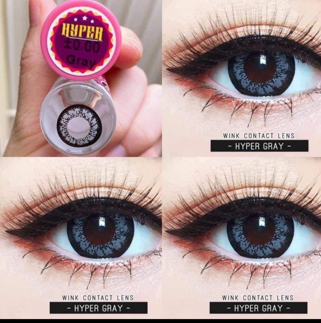 ปังกว่านี้ ไม่มีอีกแล้ว คอนแทคเลนส์ คอนแทคเลนส์แฟชั่น บิ๊กอาย Wink Contact lens ลาย HYPER GRAY (สีเทา) เลนส์นิ่ม สุดๆ ยืน1 เลนส์ใส่สบายตาทั้งวัน