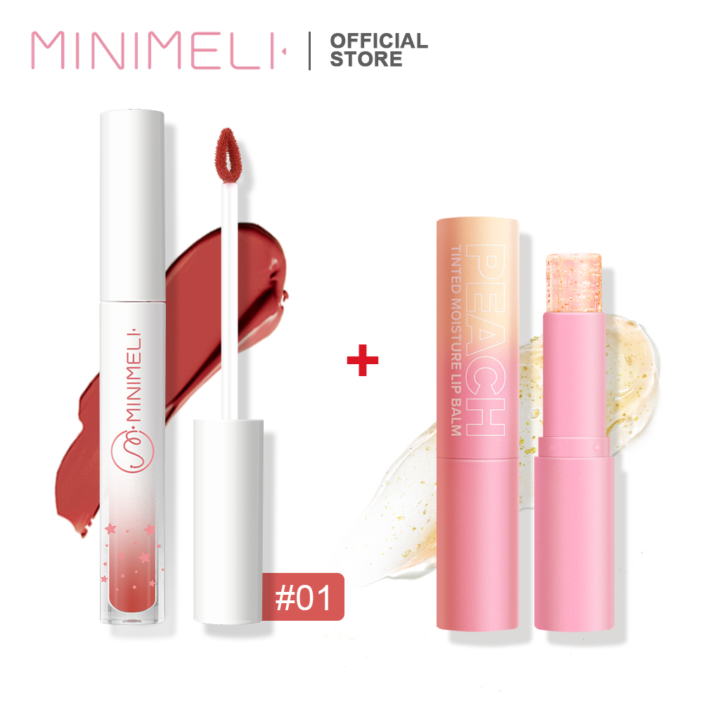 MINIMELI Longlasting Lip Matte ลิปสติกเหลว + วิตามินลิปบาล์มเพิ่มความชุ่มชื้นกันน้ำลิปสำหรับแต่งหน้า