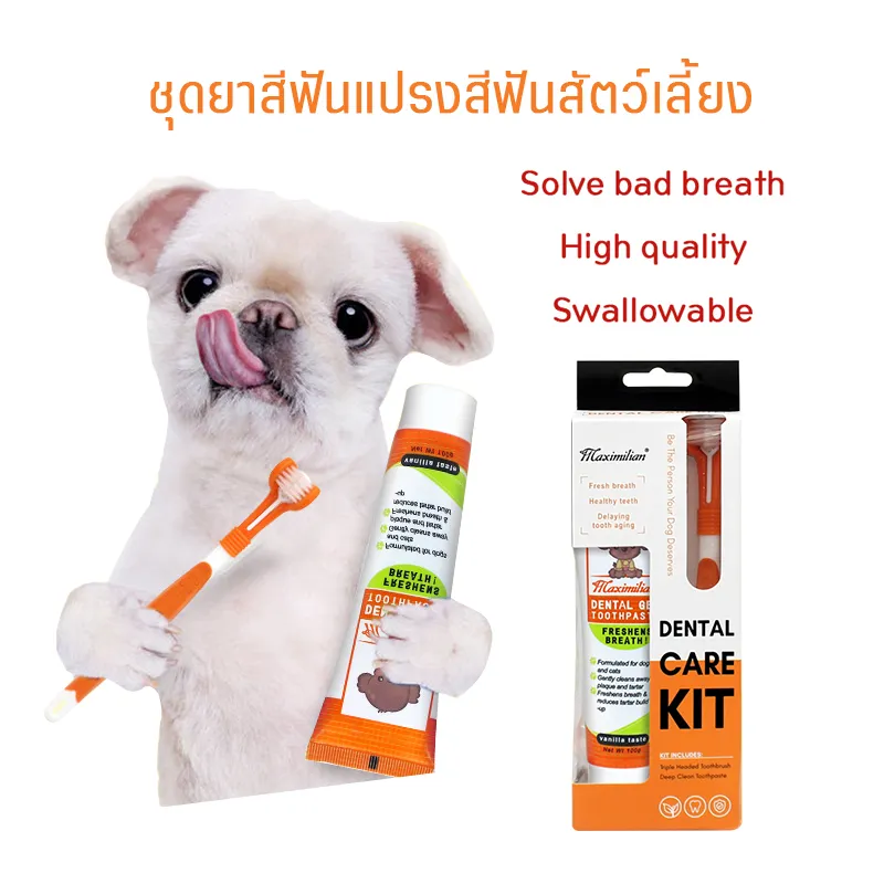 ยาสีฟันสำหรับสุนัข ชุดแปรงสีฟัน + ยาสีฟัน รสเนื้อ Pet Toothbrush ลดกลิ่นปาก ลดคราบหินปูน สำหรับสุนัขทุกสายพันธุ์ กลิ่นวนิลลา ขนาด (100 กรัม/แพ็ค)