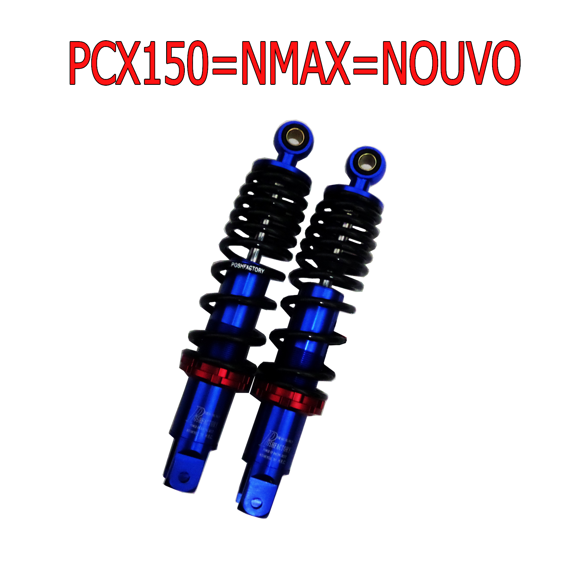 โช๊คหลังแต่งมอเตอร์ไซด์ทรงโหลดงาน CNC แท้ สำหรับ PCX150=AEROX=NMAX=NOUVO น้ำเงิน (สปริงดำ+แป้นแดง)ยาว 295mmงานเทพ